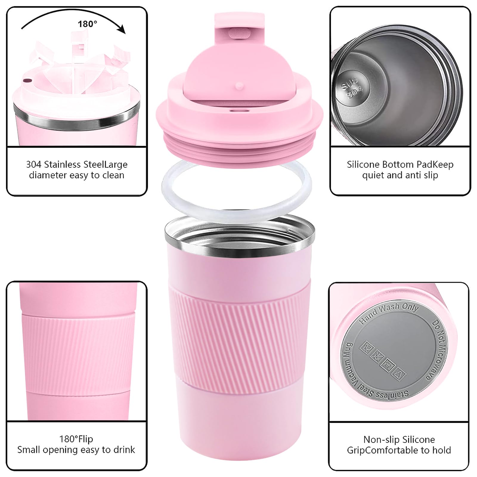 YINBAOGE leakproof lid on pink travel mug prevents spills during travel