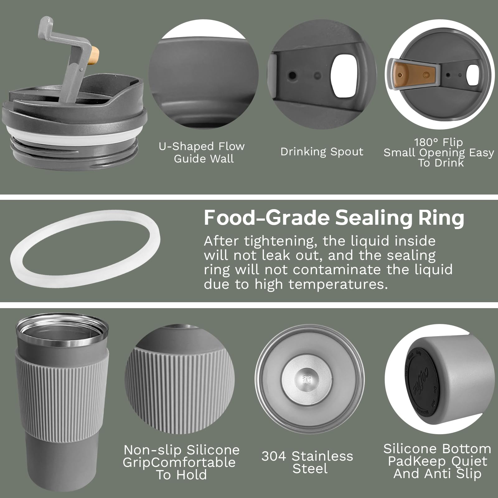 YINBAOGE leakproof screw-on lid prevents spills during travel and storage