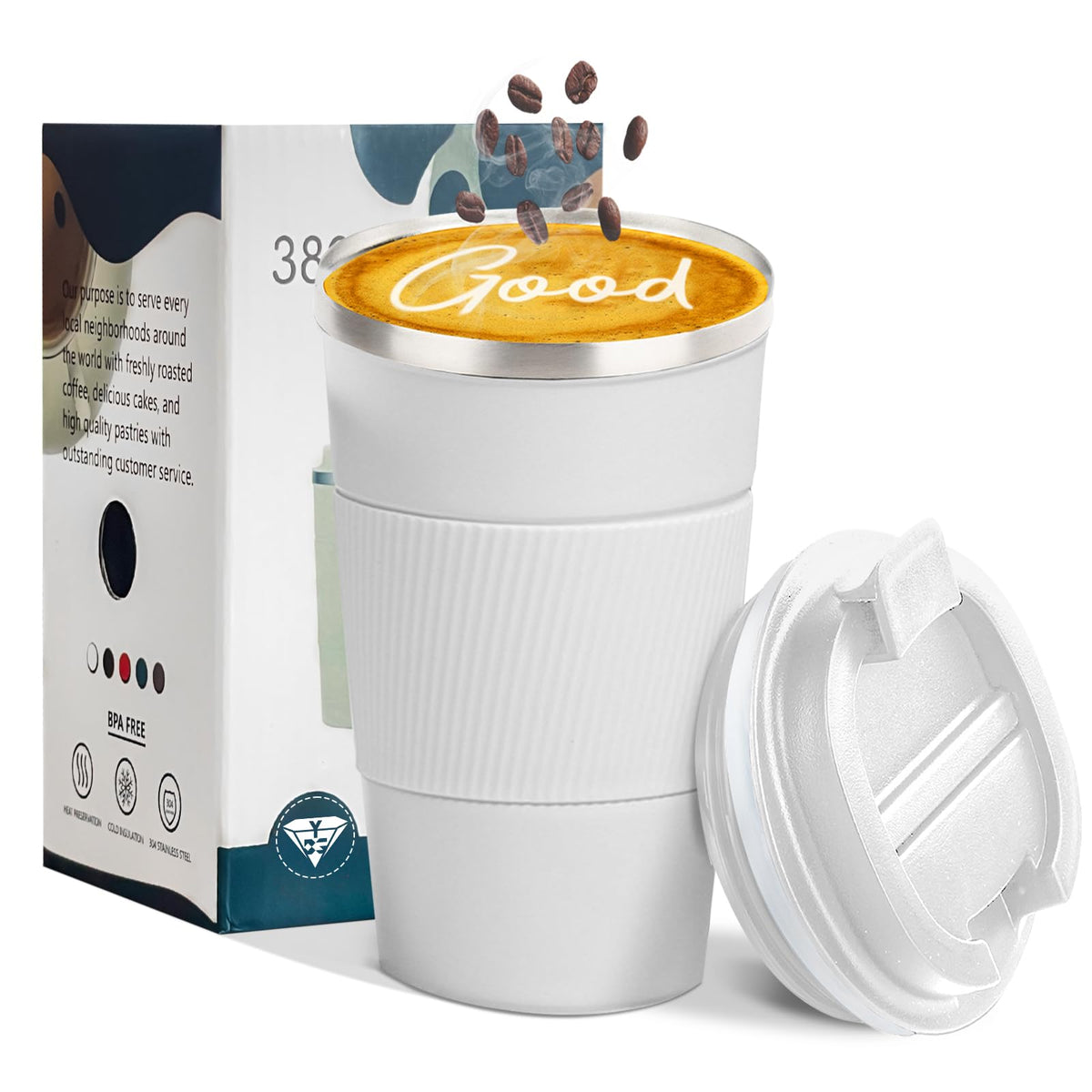 YINBAOGE insulated travel mug 17oz keeps beverages hot or cold while on the go.