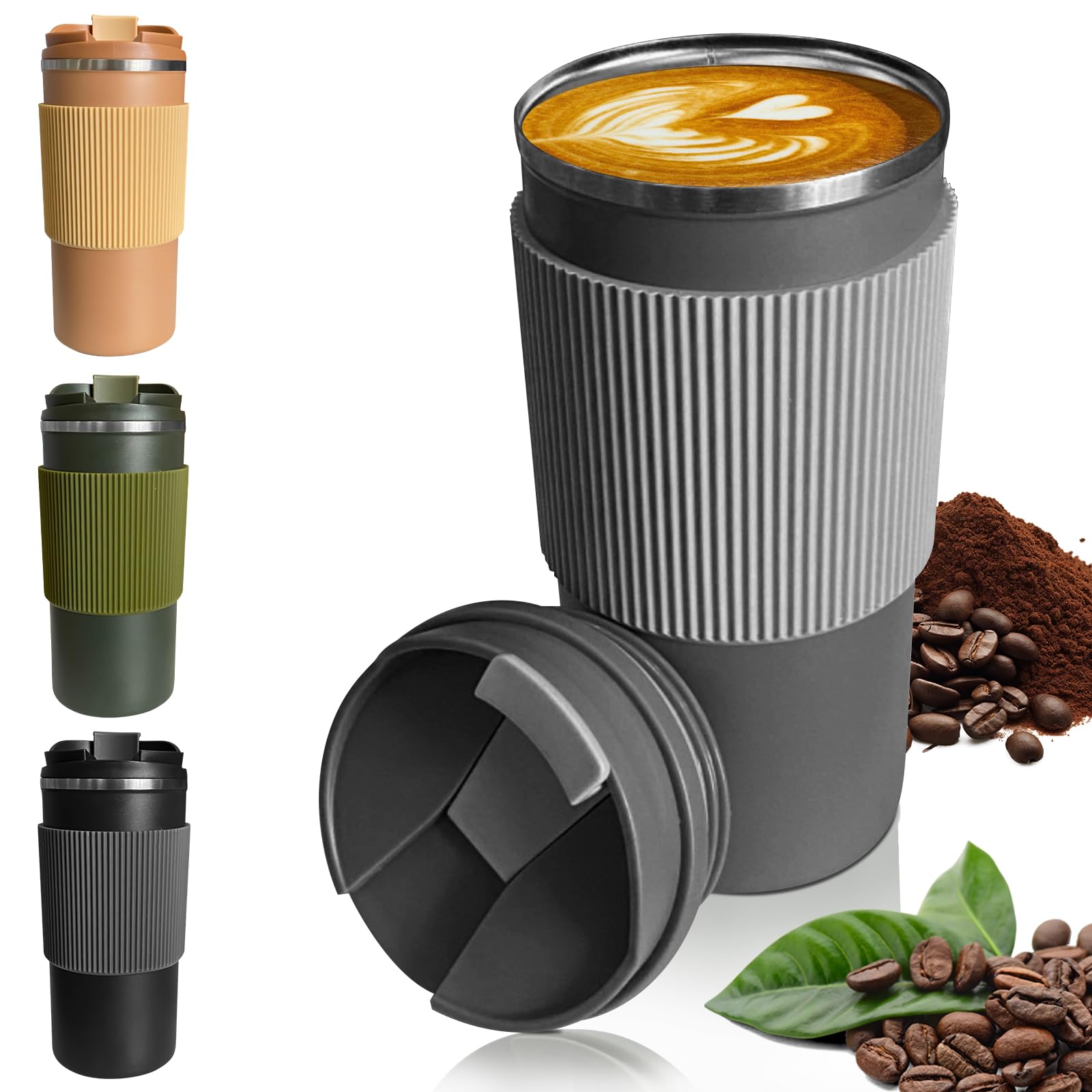 YINBAOGE travel mug with gray lid, 15oz, ideal for hot beverages during commutes