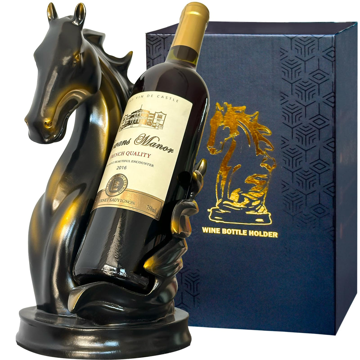 YINGAVERSAI wine bottle holder horse sculpture front view, elegant table display