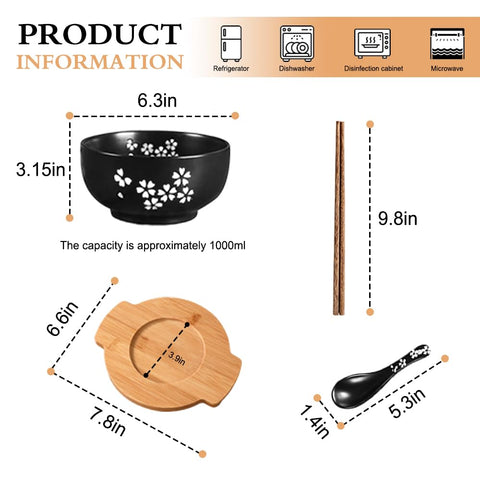 YingXue ramen bowl with lid and spoon, ideal for soups.
