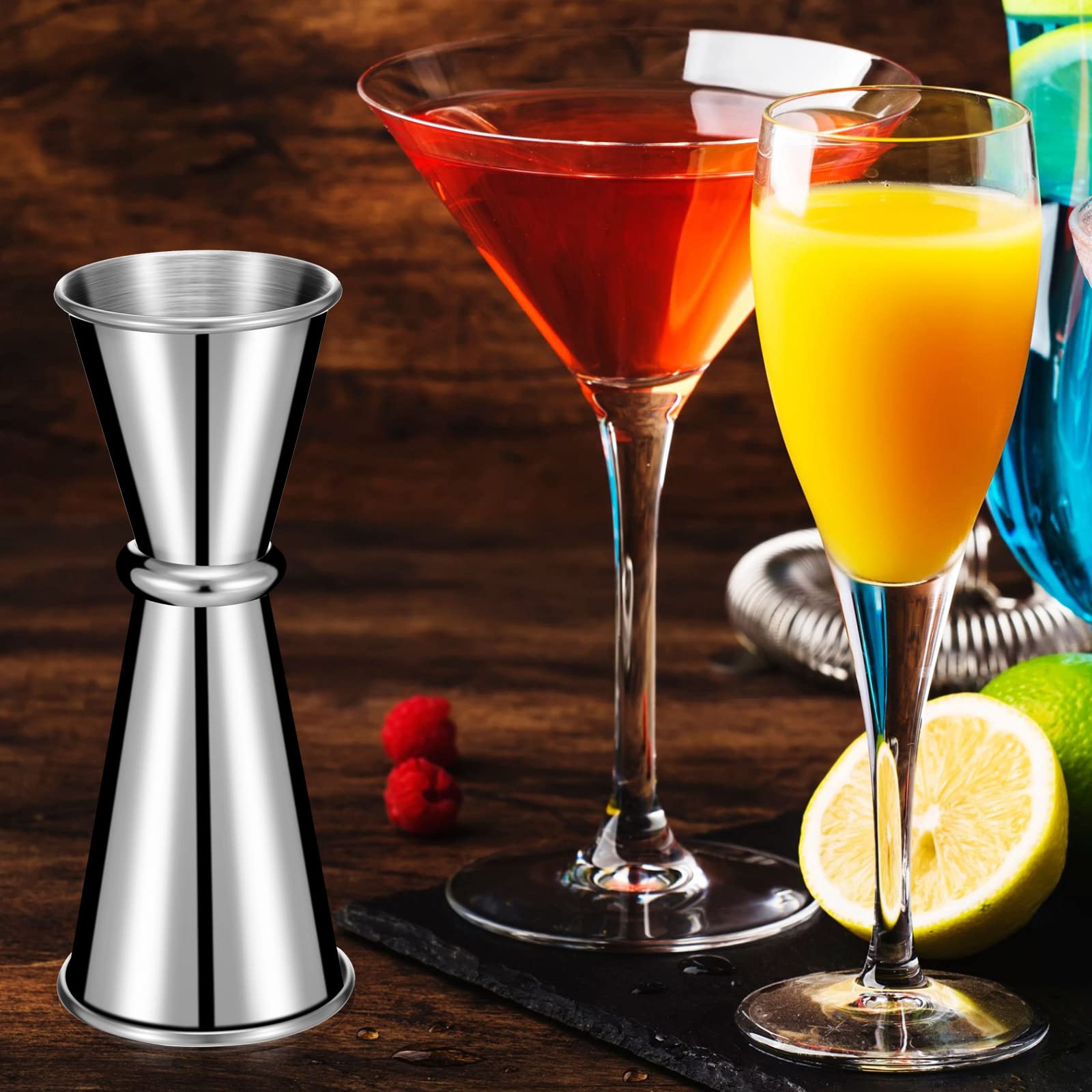 Yinkin compact measuring cup stack for easy bar storage.