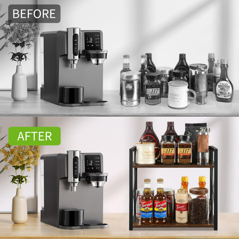 YINMIT coffee bar display keeps mugs, syrups, and cream within reach