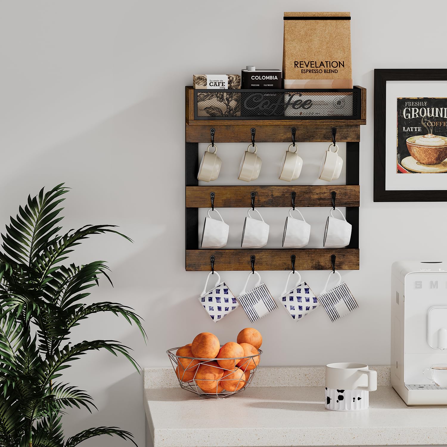YINMIT mug organizer mounted in kitchen keeps mugs within reach