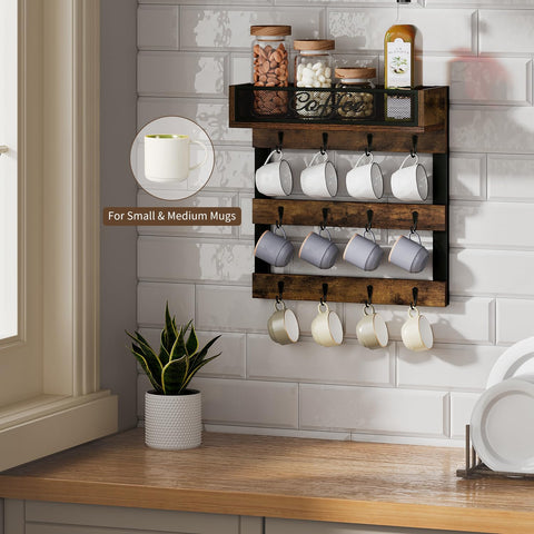 YINMIT mug holder top shelf holding coffee beans and tea leaves