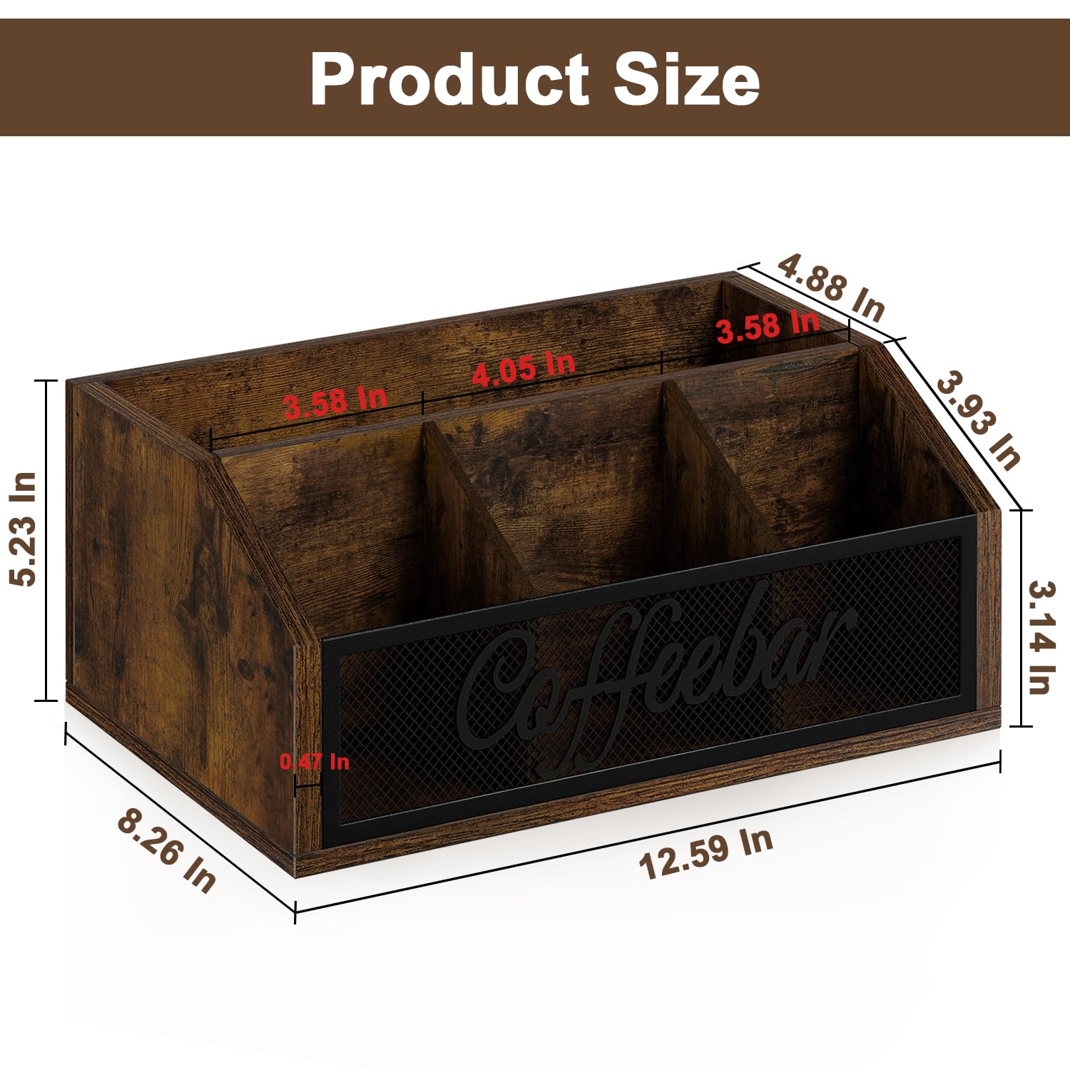 YINMIT coffee station organizer dividers detail shows organized space for pods and sachets.