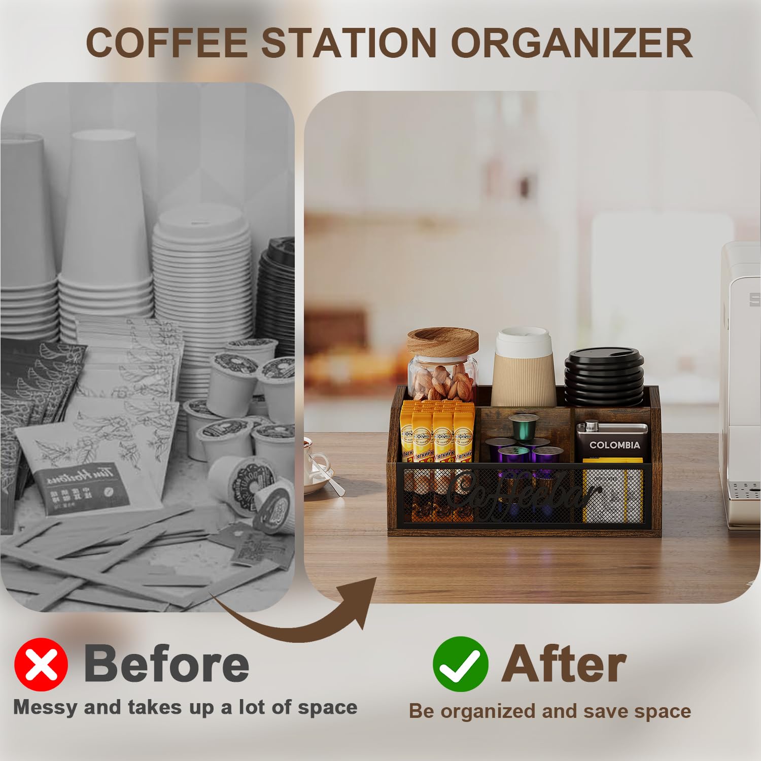 YINMIT coffee station organizer iron mesh detail enables clear visibility of contents.