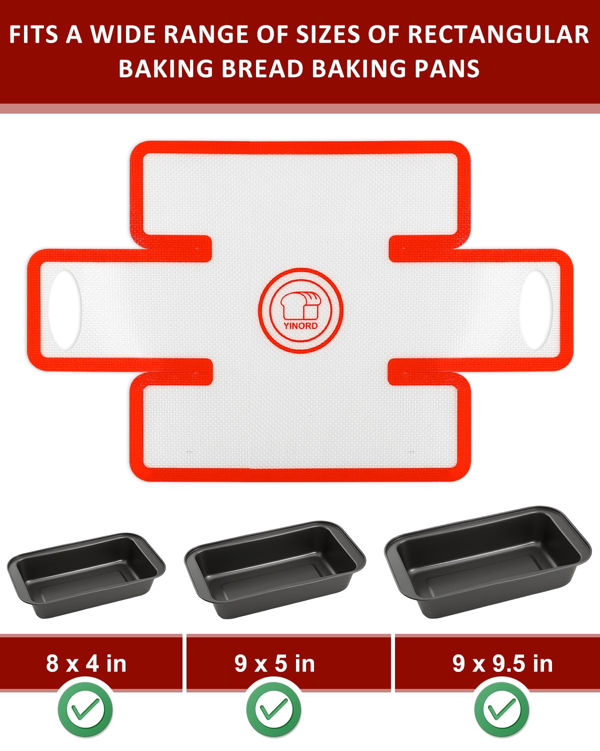 YINORD loaf liners fit 8x5–9.5x5 pans for versatile baking.