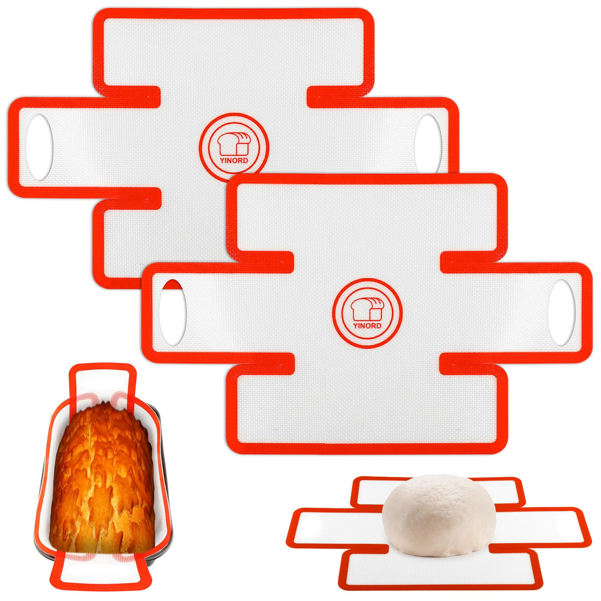 YINORD silicone loaf pan liners with folded-edge for leak-proof baking.