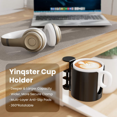Yinqster extra-wide clamp secures cups firmly to your desk