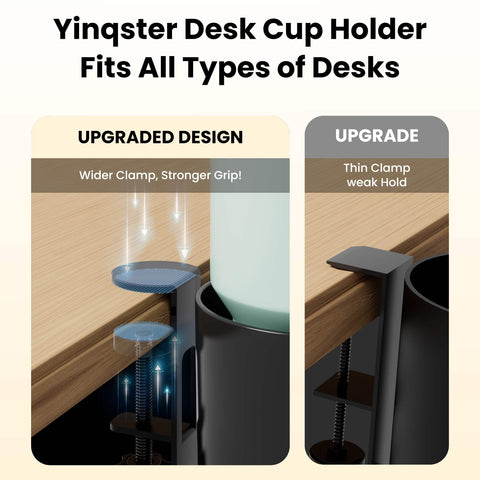 Yinqster rotating cup holder accommodates both handled and handle-less mugs