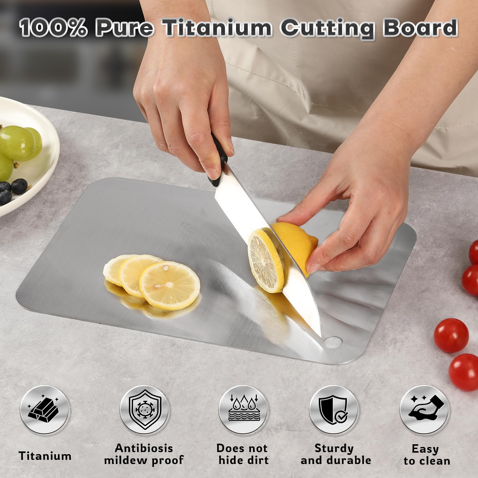 Yiorr Katuchef cutting board in a dishwasher-safe setup for simple cleaning.
