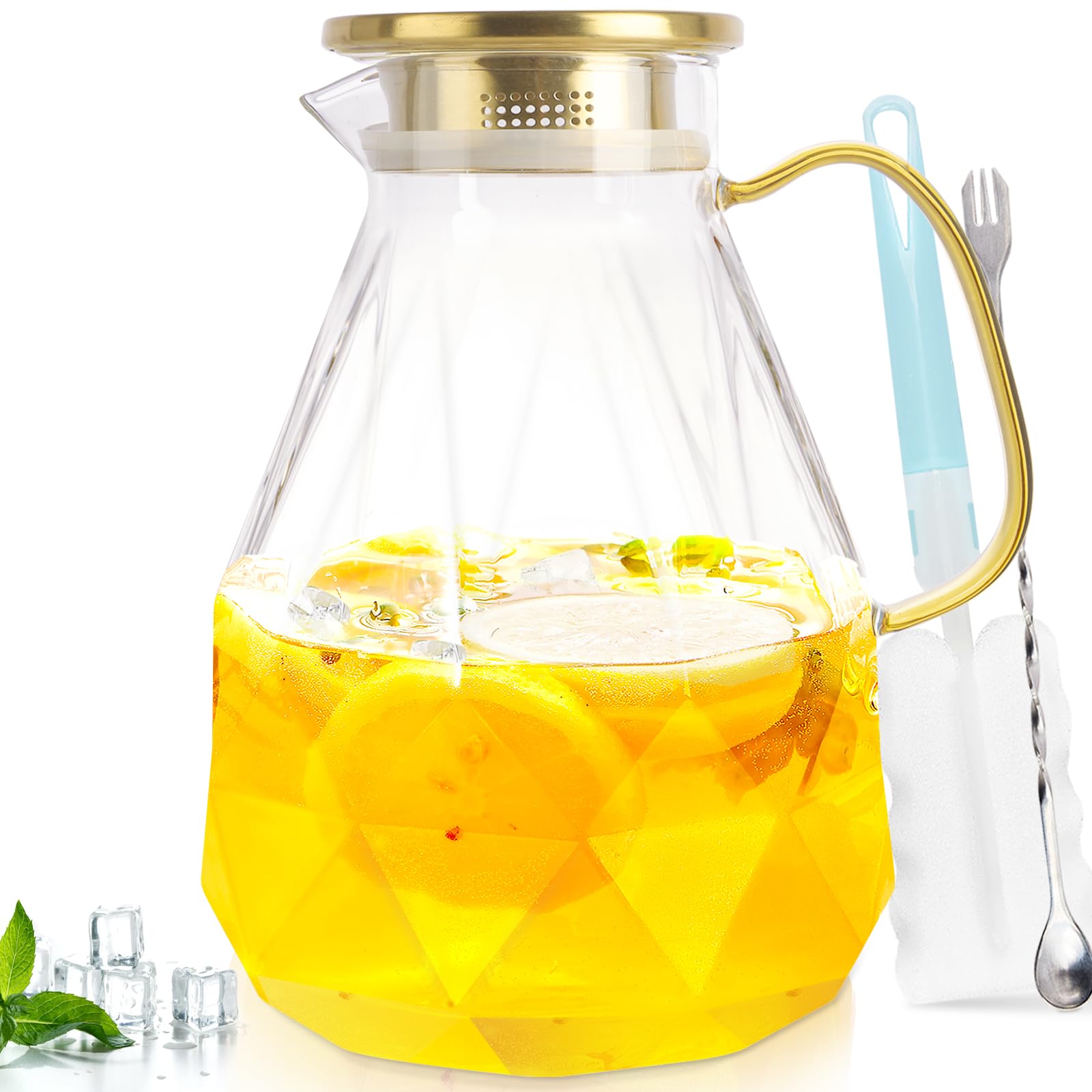 Yirilan Diamond Pitcher with diamond-pattern glass, ideal for family servings.