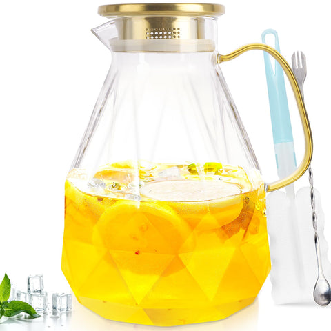 Yirilan Diamond Pitcher with diamond-pattern glass, ideal for family servings.
