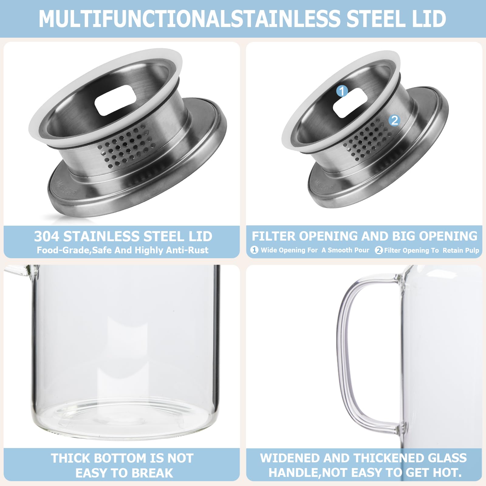 Yirilan glass pitcher demonstrating stovetop and fridge safety for hot or cold beverages.
