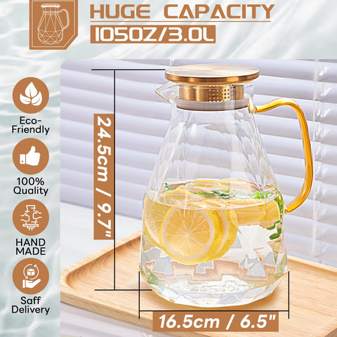 Yirilan High Borosilicate Glass Pitcher resists temperature changes for hot or cold drinks.