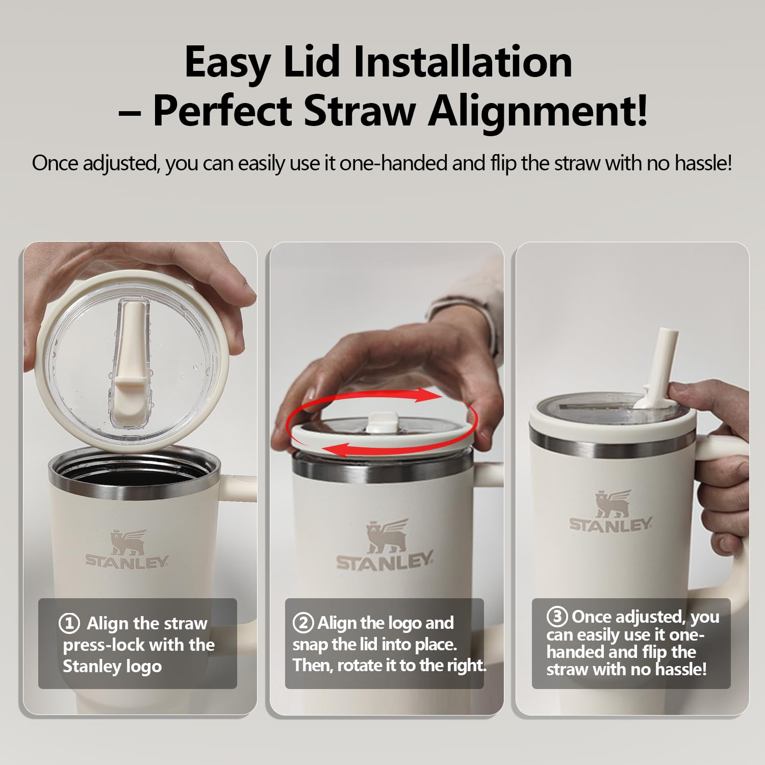 Yirnno Stanley flip straw open image highlighting easy one-handed access.