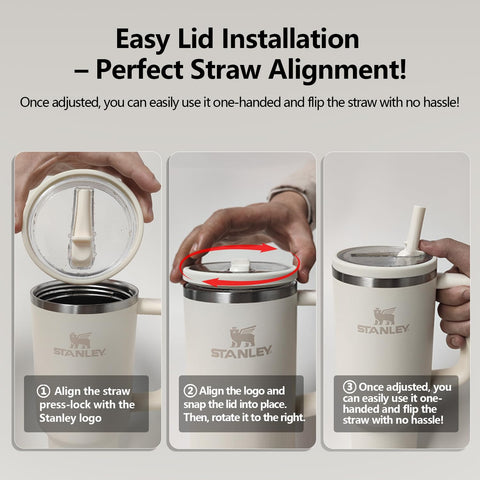 Yirnno Stanley flip straw open image highlighting easy one-handed access.
