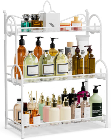 YIUKEA 3-tier bathroom organizer front view with compact spice and cosmetics storage