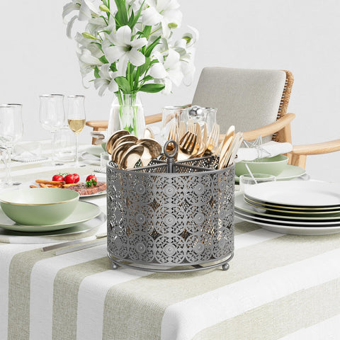 YIUKEA metal four-compartment organizer for cutlery and small tools.