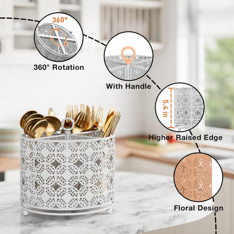 YIUKEA durable metal silverware holder with smooth, safe edges.