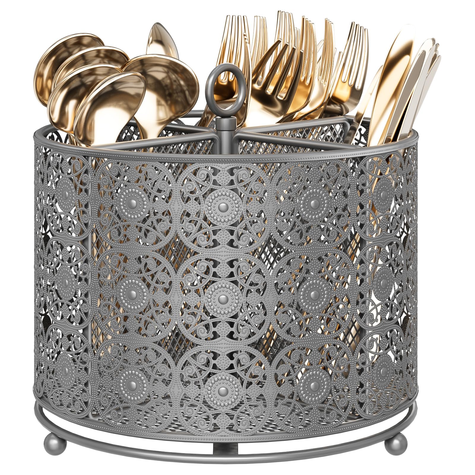 YIUKEA rotating utensil caddy with 360-degree spin for easy access.