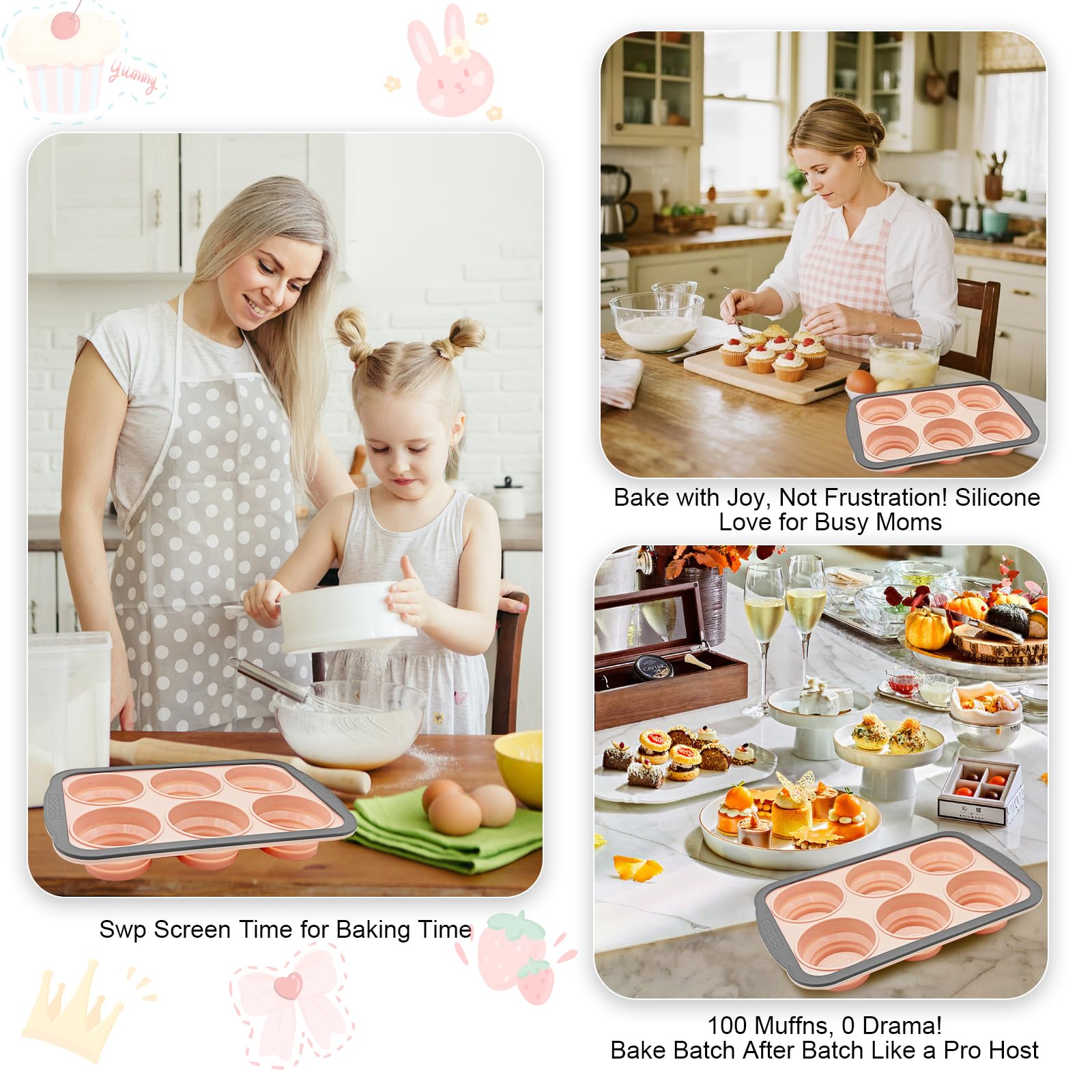 YiYeraio 6-cup silicone muffin pan ideal for muffins and cupcakes.