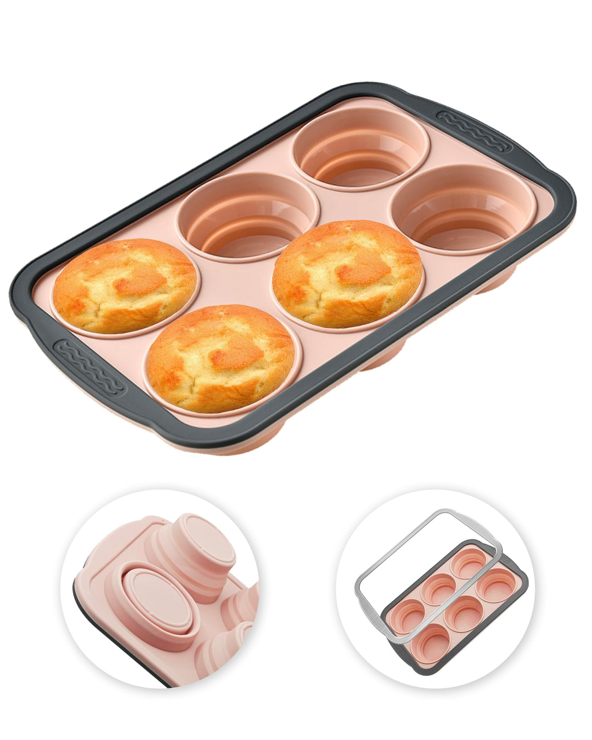 YiYeraio silicone muffin pan with metal frame offers easy-release for six muffins.