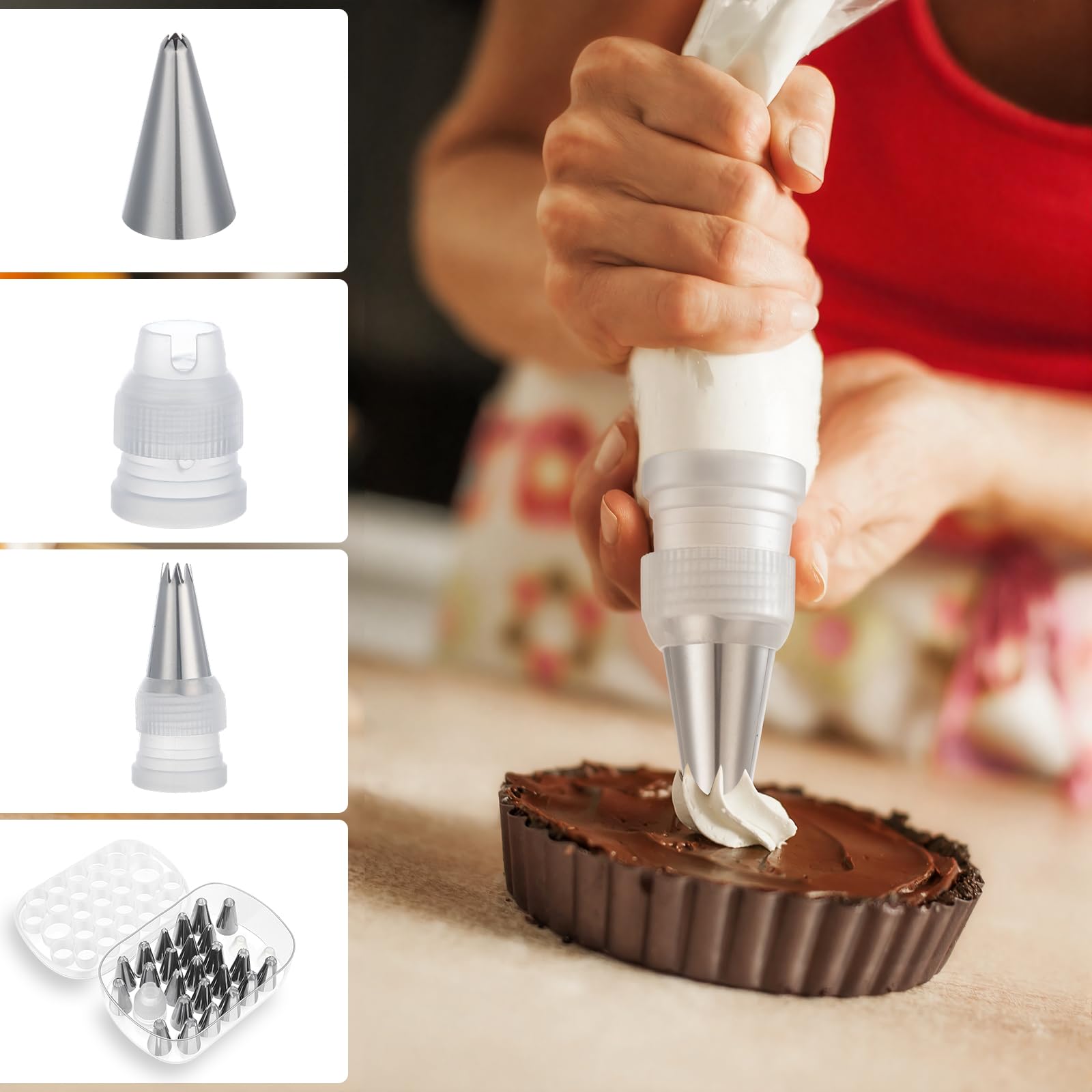Yiyiring 25-pc piping tips set with adapters for versatile decorating.