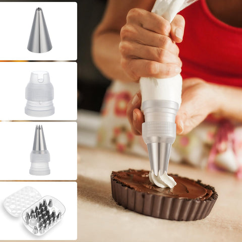 Yiyiring 25-pc piping tips set with adapters for versatile decorating.