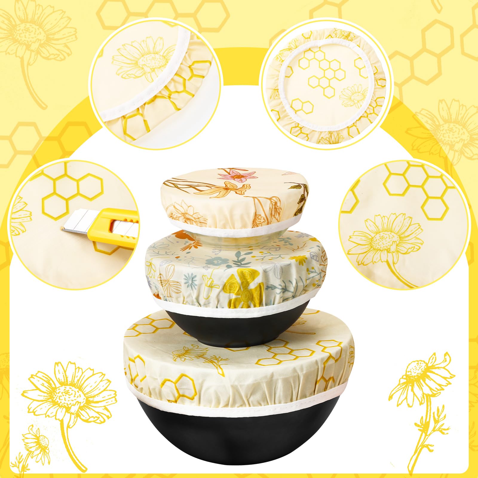 Yiyiring beeswax bowl covers 10in pack fit large bowls for bread proofing