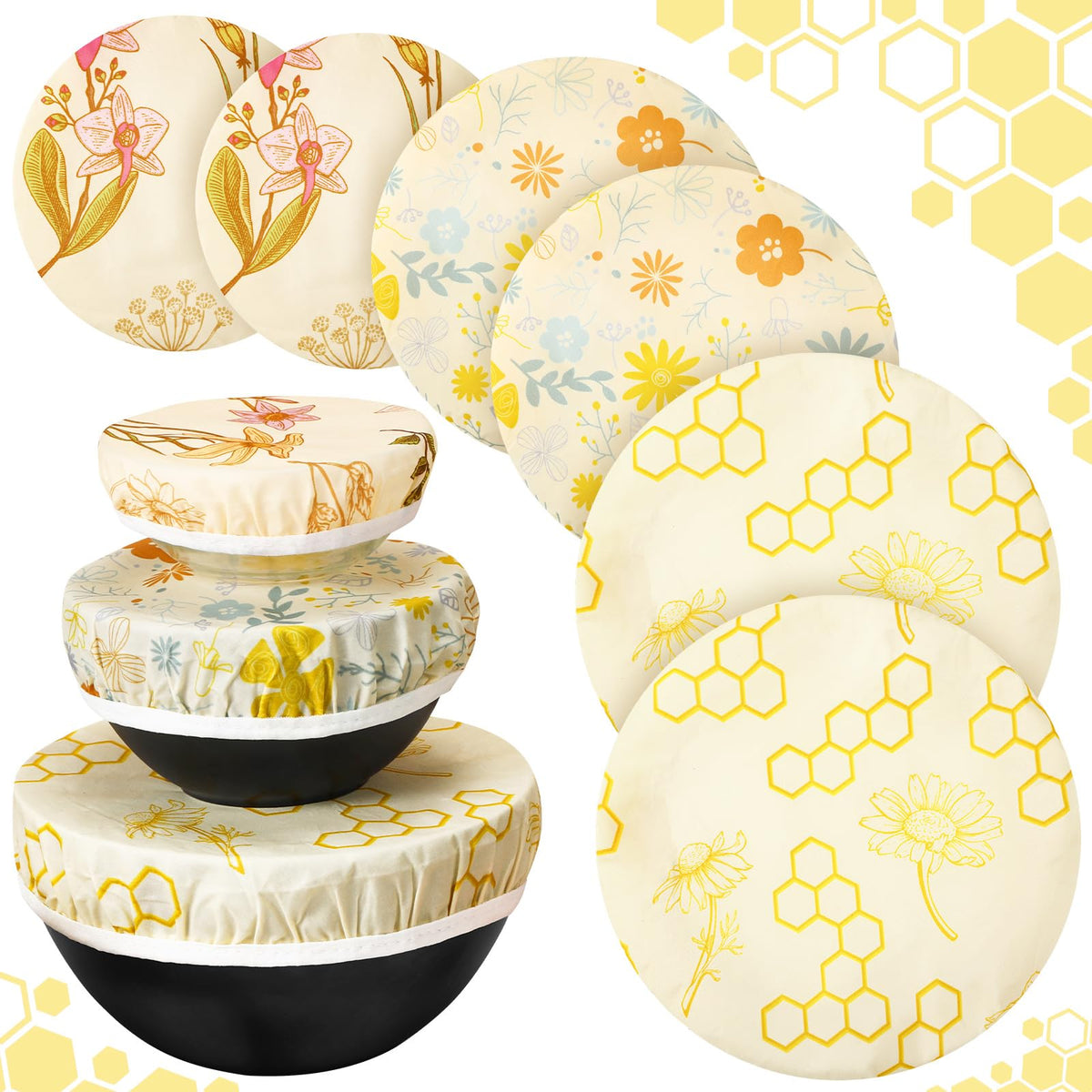 Yiyiring beeswax bowl covers 6in pack provide airtight seal for fresh leftovers