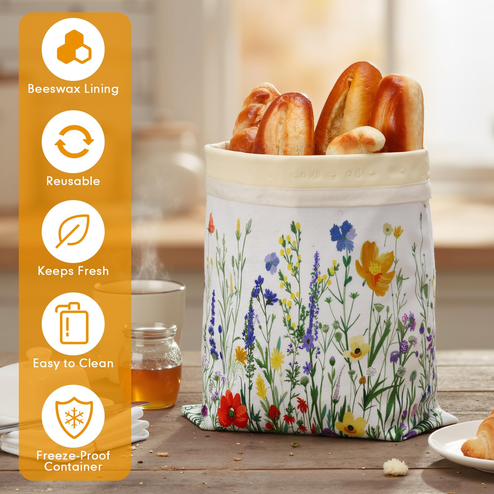 Large bread bag storage for loaves, sourdough, and baguettes in Yiyiring line.