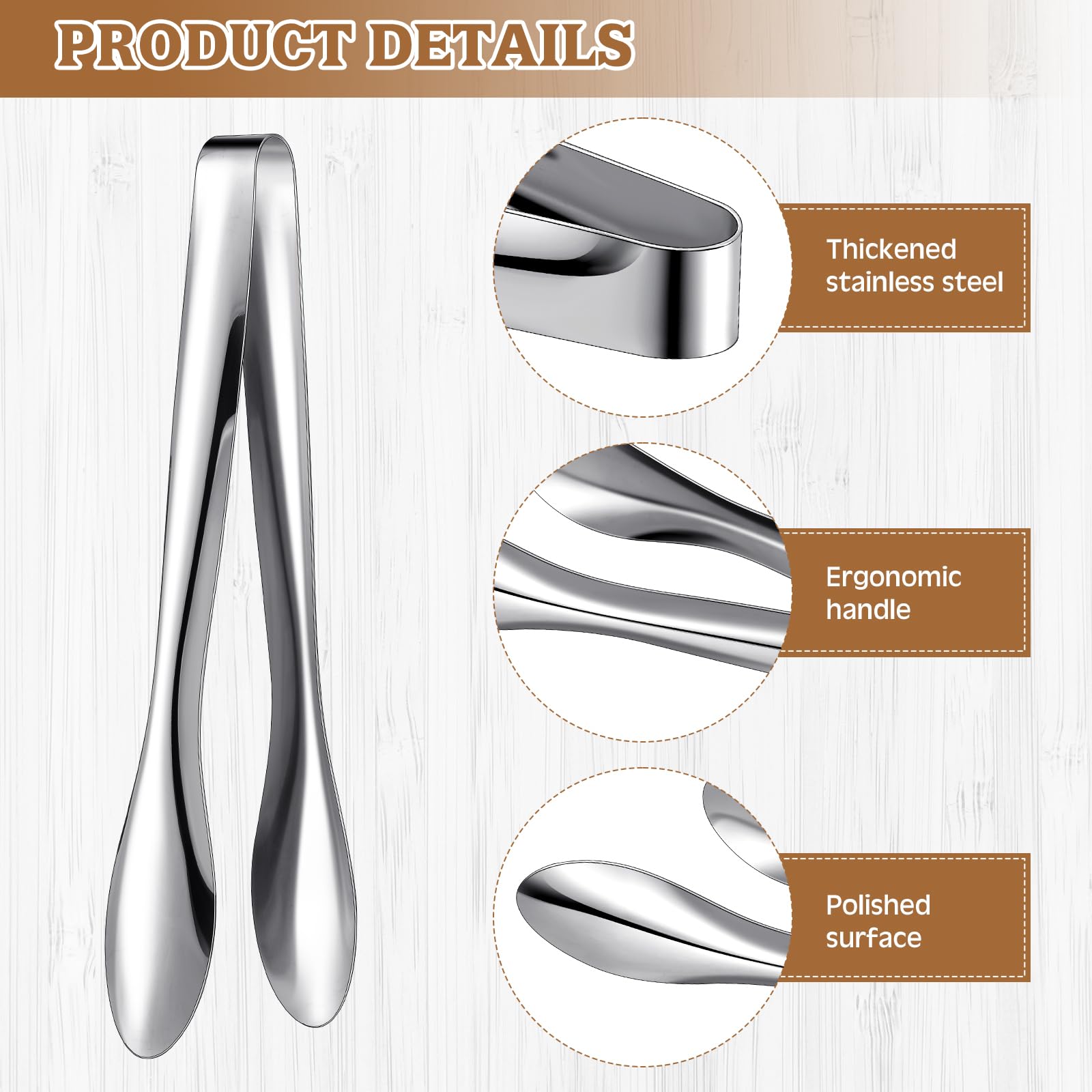 Close-up of Yiyiring polished stainless steel tongs showing smooth surface and durability