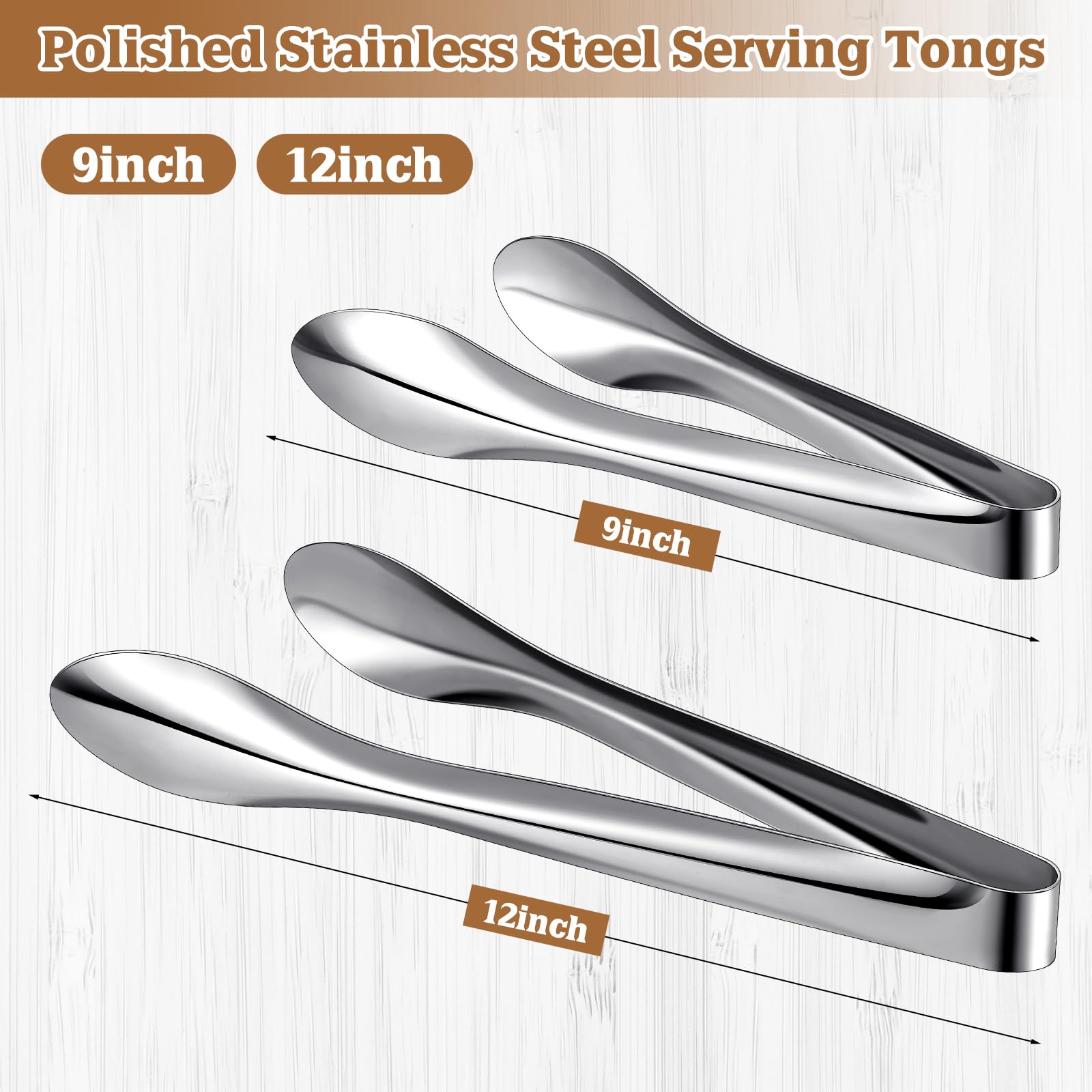 Yiyiring two-pack 9-inch tongs in polished stainless steel for salads and small portions