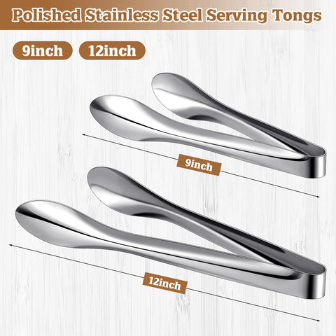 Yiyiring two-pack 9-inch tongs in polished stainless steel for salads and small portions