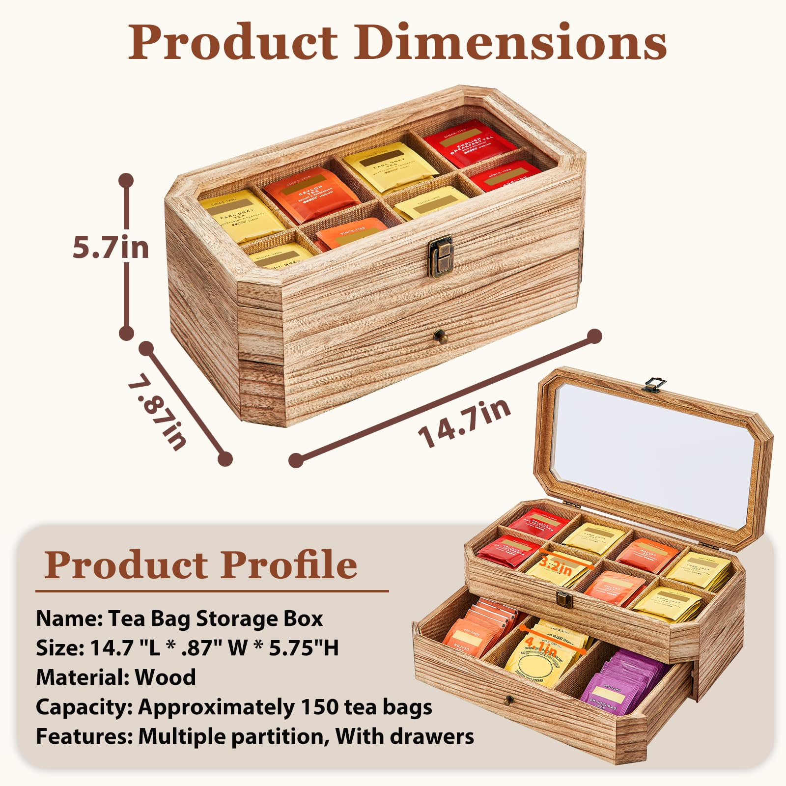 YIYYZI tea organizer with acrylic window keeps tea bags visible and accessible.