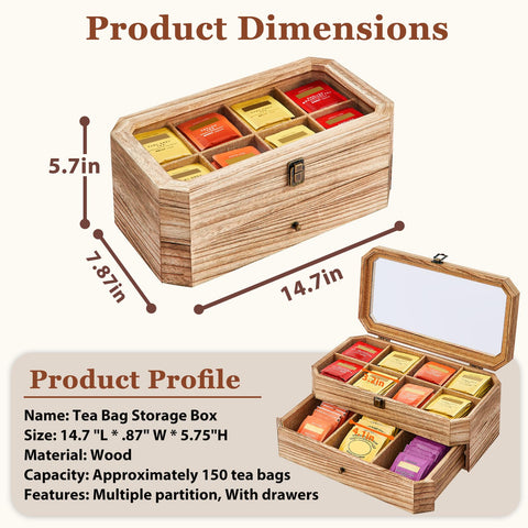 YIYYZI tea organizer with acrylic window keeps tea bags visible and accessible.