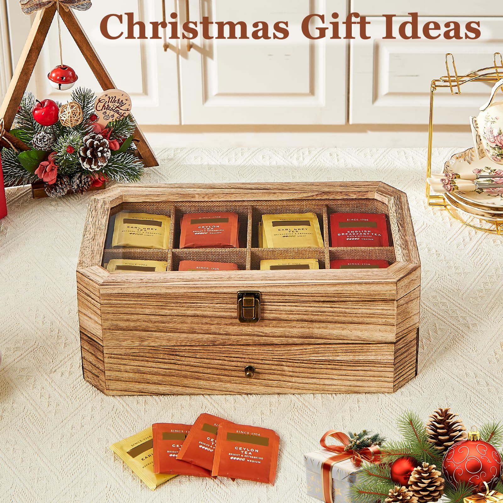 YIYYZI organizer with drawers providing compact storage for different tea flavors and types.