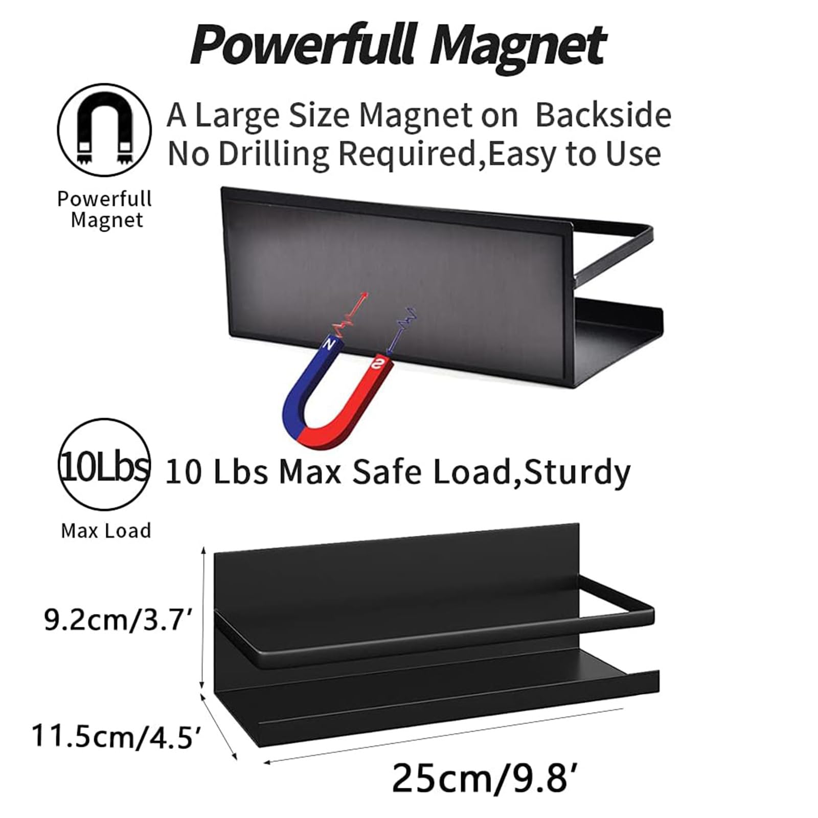 YJSMO black finish magnetic shelf blends with modern kitchen decor