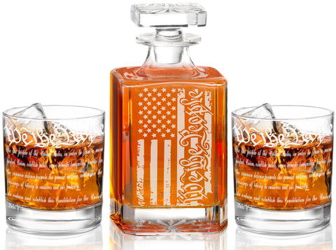 YJGS We The People decanter with 15oz capacity for refined whiskey service.