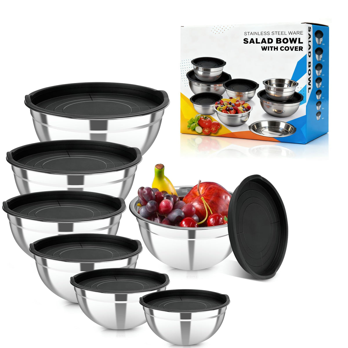 YJSLICT 7-piece bowls with lids neatly stacked for space saving