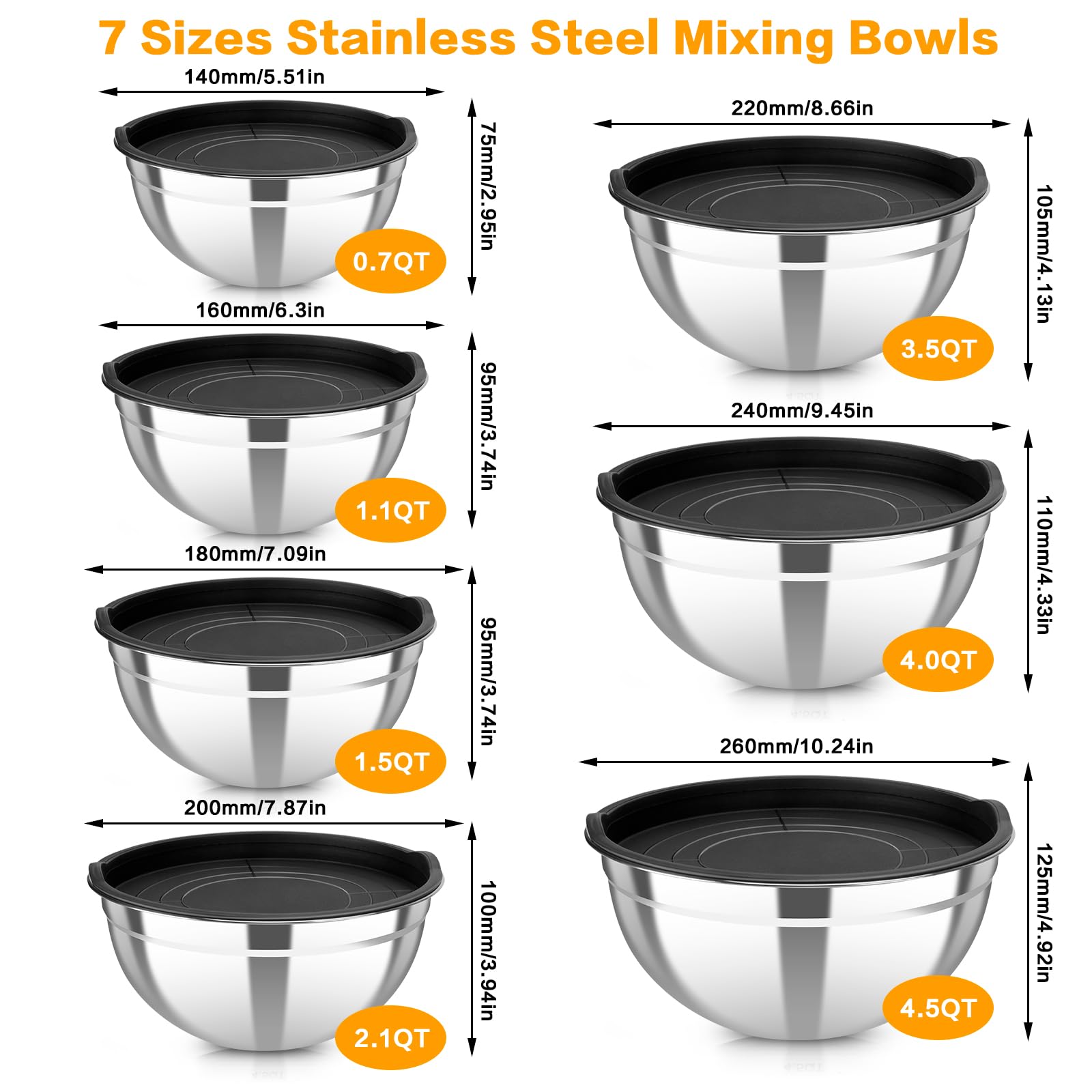 YJSLICT stainless steel bowls with BPA-free lids for airtight storage