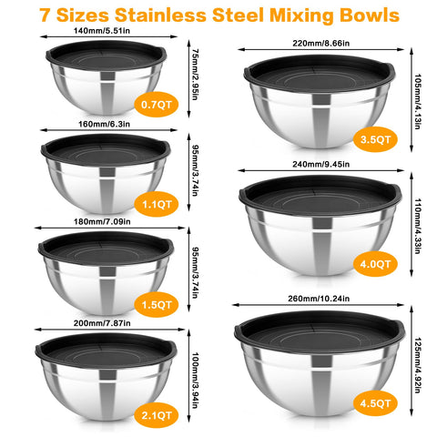 YJSLICT stainless steel bowls with BPA-free lids for airtight storage