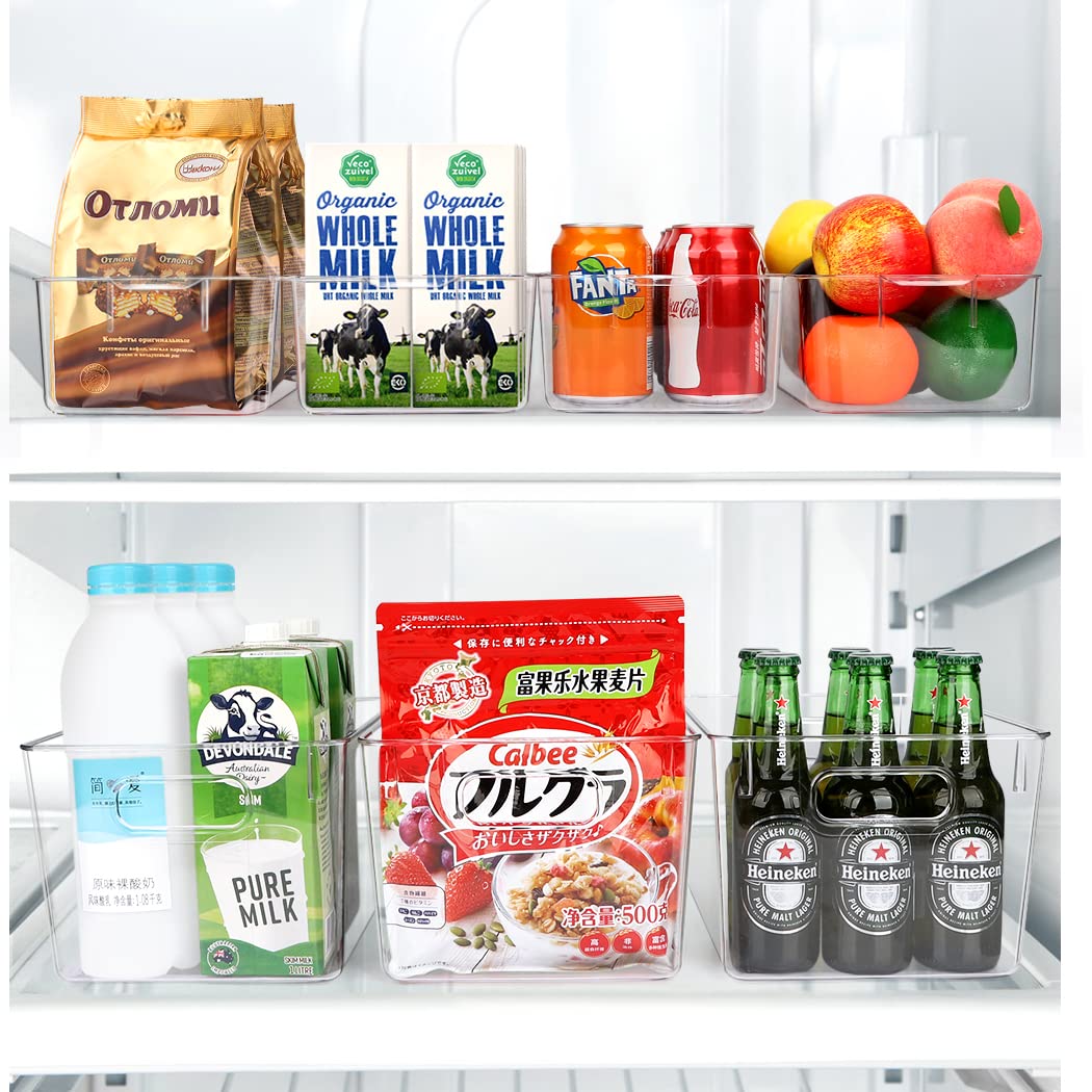YKIOKE 10-pack pantry storage bins in transparent plastic for clutter-free shelves