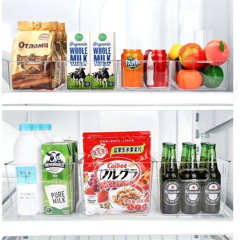 YKIOKE 10-pack pantry storage bins in transparent plastic for clutter-free shelves