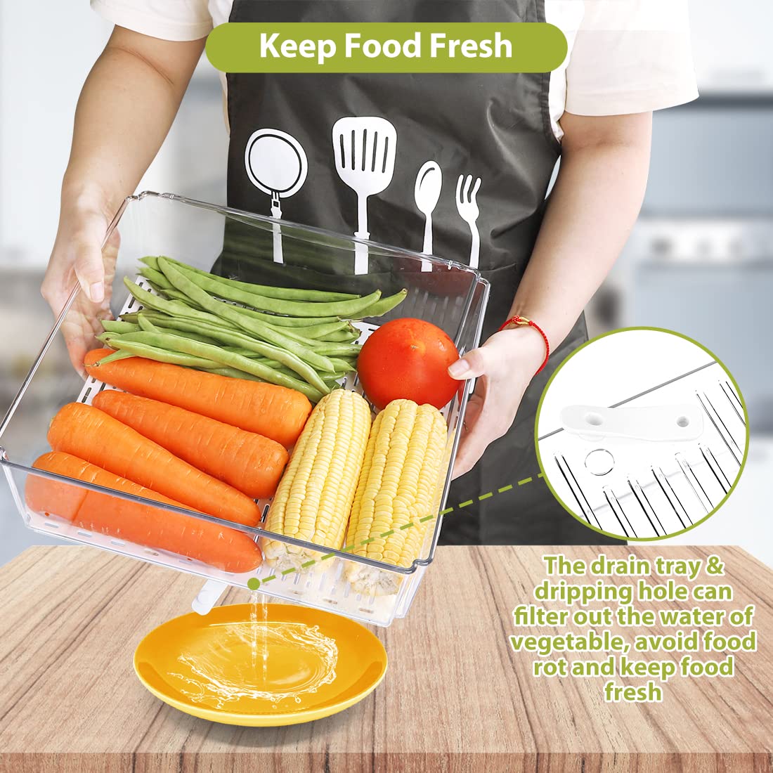 YKIOKE drain-tray design drains moisture after washing produce
