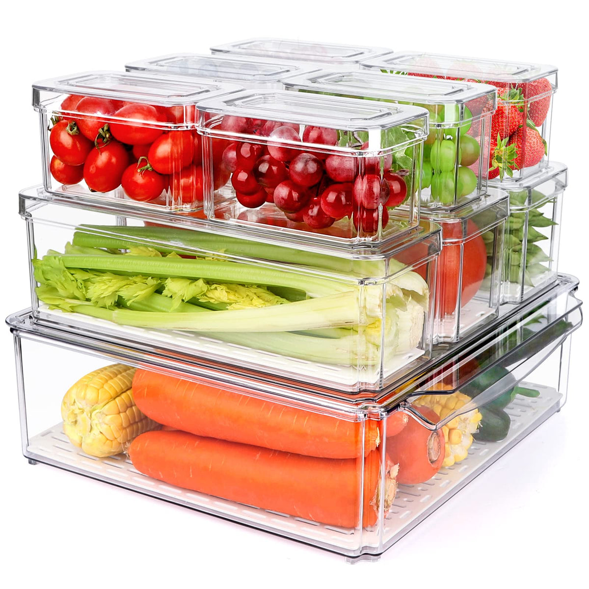 YKIOKE 10-pack large fridge organizer keeping lettuce fresh and visible