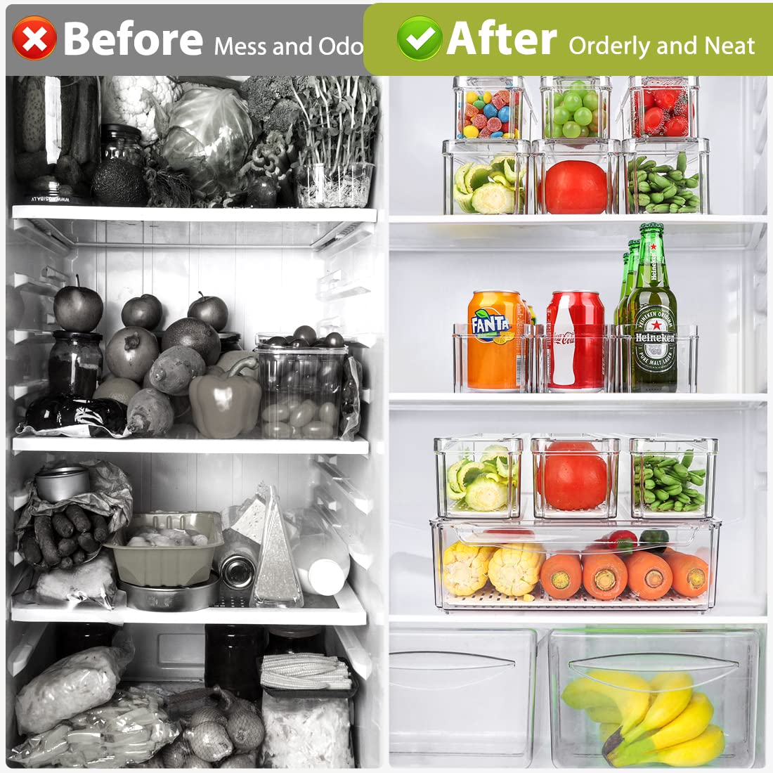 YKIOKE 10-pack medium fridge organizer keeps tomatoes neatly organized
